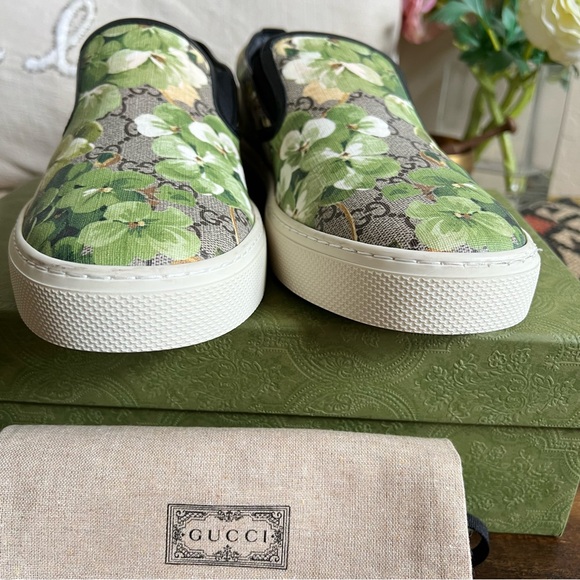 Gucci Supreme GG Canvas Bloom Green Floral Print Slip On Sneakers 10.5 G US11 - Picture 7 of 17